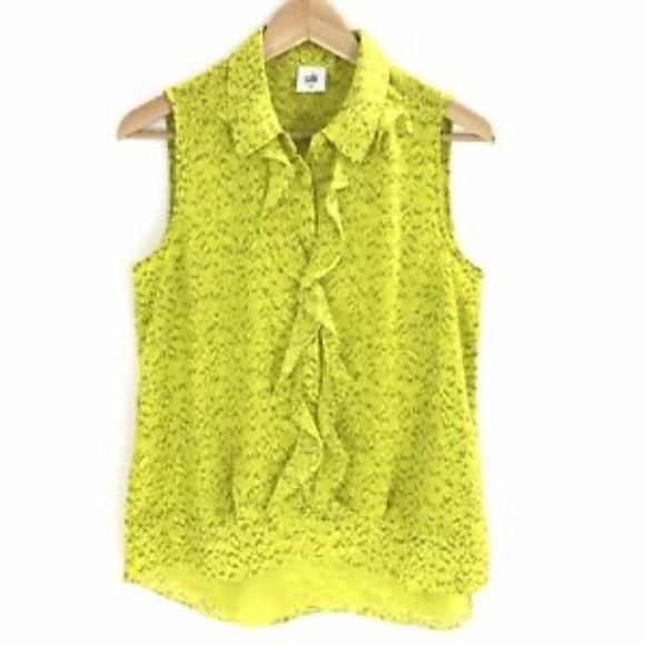 Cabi ruffle front chartreuse yellow green career wear tank small reign blouse - Picture 9 of 9